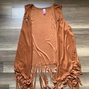 No Boundaries Womens Fringe Vest Size XL Brown Tan Western Festival Rave Concert